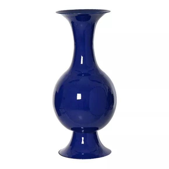 Grand Vase en métal émaillé fait main (H56 cm) Soléa Bleu roi brillant