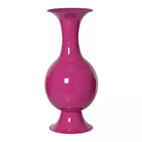 Grand Vase en métal émaillé fait main (H56 cm) Soléa Rose fuschia brillant
