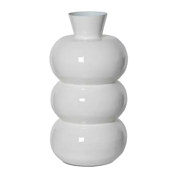 Handgemachte Vase aus emailliertem Metall (H33 cm) Serena Weiß glänzend