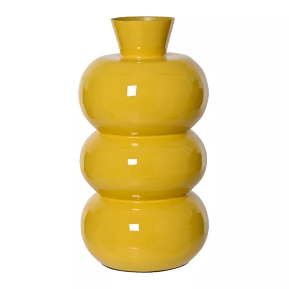 Handgemachte Vase aus emailliertem Metall (H33 cm) Serena Gelb glänzend