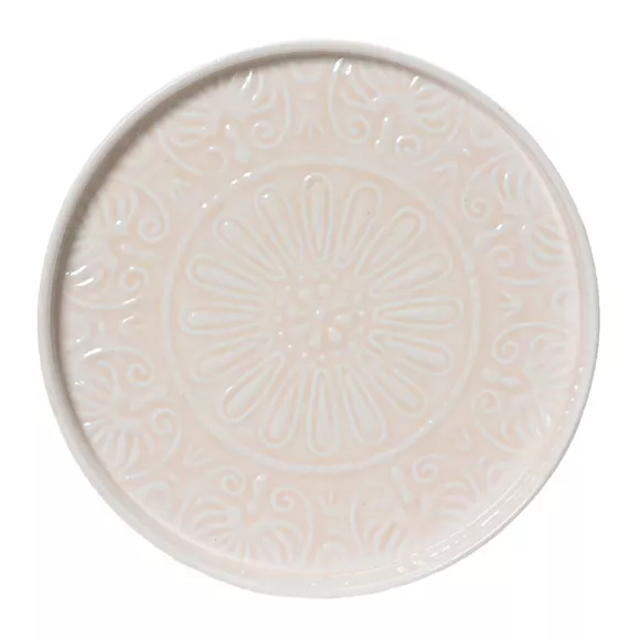 Plateau rond décoratif (D32 cm) Fleurs d'Ésmée Crème