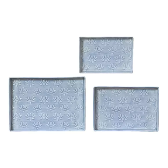 3er Set Deko-Tablett (34 x 24 cm) Fleurs d'Ésmée Blau
