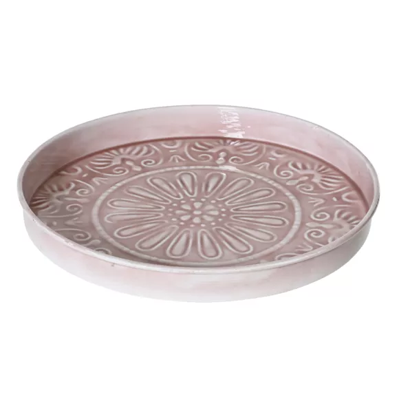 Plateau rond décoratif (D32 cm) Fleurs d'Ésmée Rose pâle