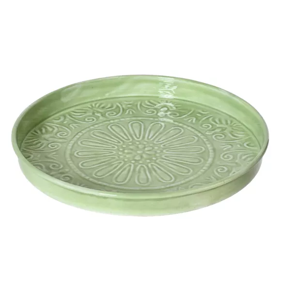Plateau rond décoratif (D32 cm) Fleurs d'Ésmée Vert pomme