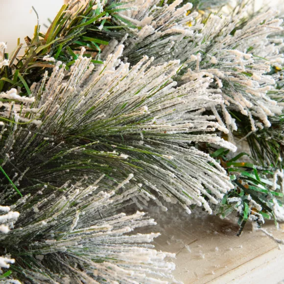 Lichtgevende Guirlande (300 cm - D25) Edmonton Besneeuwd Groen en warm wit