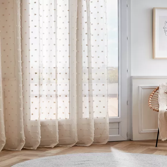 Visillo con cinta fruncidora y pompones (280 x 240 cm) Emie Beige