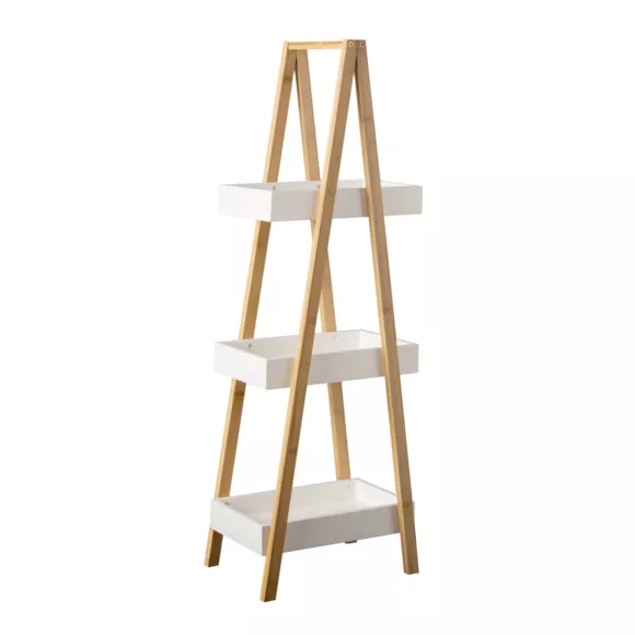 Estante madera y bambú (A84 cm) Pyramide 3 niveles Blanca