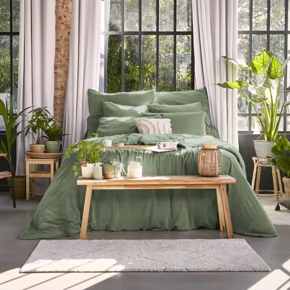 Taie d'oreiller rectangulaire lyocell Tencel™ lavé (50 x 70 cm) Olivia Vert romarin