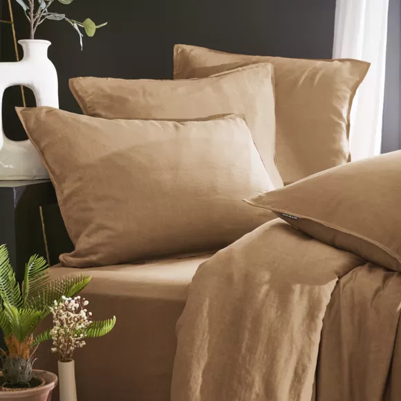Drap housse lyocell Tencel™ lavé (140 x 200 cm) Olivia Camel