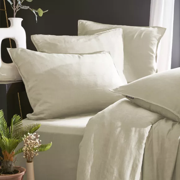 Drap housse lyocell Tencel™ lavé (140 x 200 cm) Olivia Beige pampa