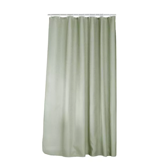 Rideau de douche effet tissé à anneaux (180 x 200 cm) Quartz Vert sauge