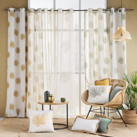 Cortina polialgodón (140 x 240 cm) Lotus Amarillo ocre