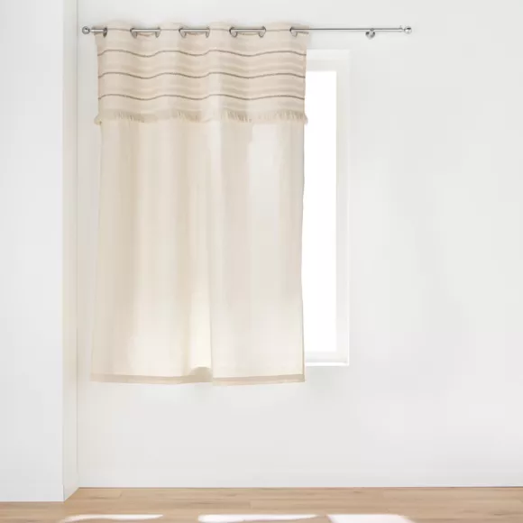 Rideau ˆ Oeillets (140 x 180 cm) Atlas Naturel, Coton Uni et Top TissŽ et Franges