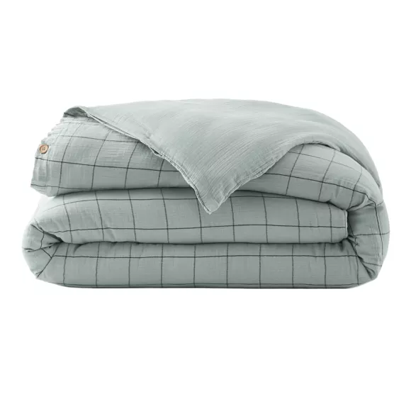 EM - Housse de couette rŽversible 240 x 220 cm Gaze de coton tissŽe teinte GAìA MATCH Eucalyptus