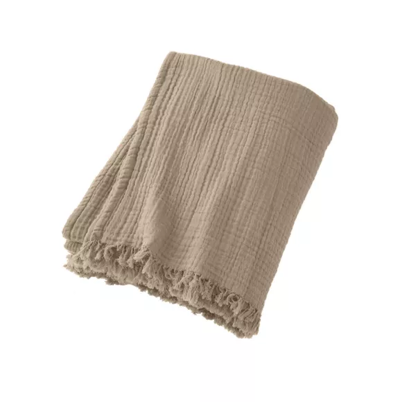 EM - Plaid ˆ franges 180 x 220 cm Gaze de coton unie GAìA Ficelle