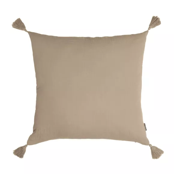 EM - Coussin dŽhoussable avec pompons 60 x 60 cm Gaze de coton unie GAìA Ficelle