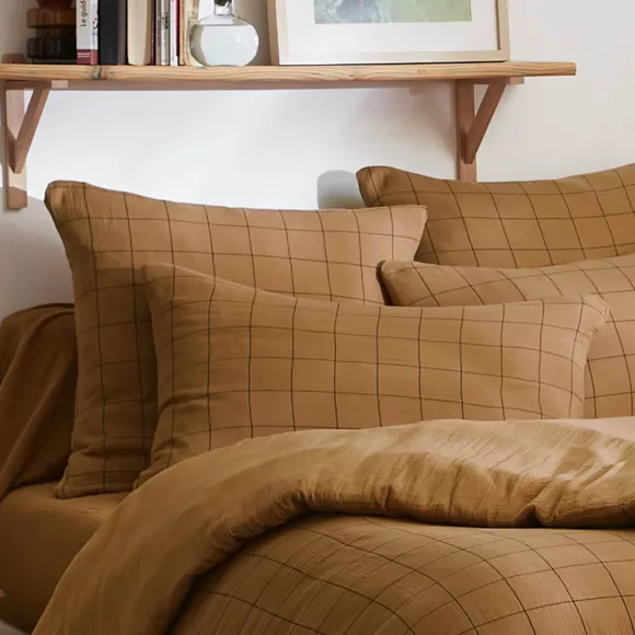 Funda de almohada rectangular en gasa de algodón (70 cm) Gaïa Match Camel 2