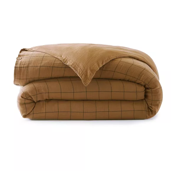EM - Housse de couette rŽversible 140 x 200 cm Gaze de coton tissŽe teinte GAìA MATCH Camel