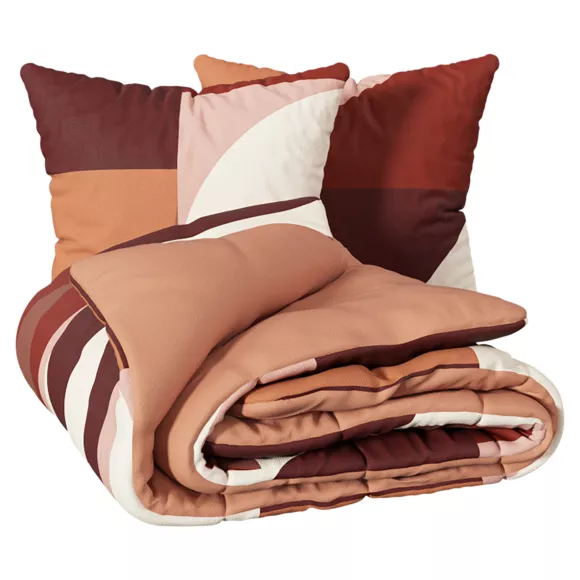 Housse de couette et deux taies percale de coton (240 x 220 cm) Tatia Terracotta