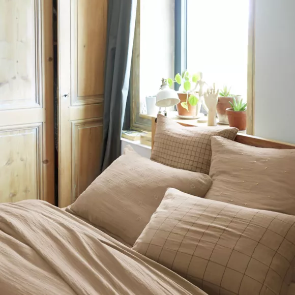 Rechthoekige katoenen gaas kussensloop (50 x 70 cm) Gaïa Match Bruin Touw