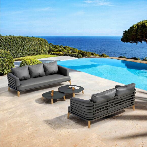 SALON DE JARDIN MONTE-CARLO 5 PLACES STRUCTURE ANTHRACITE ET COUSSINS ANTHRACITE