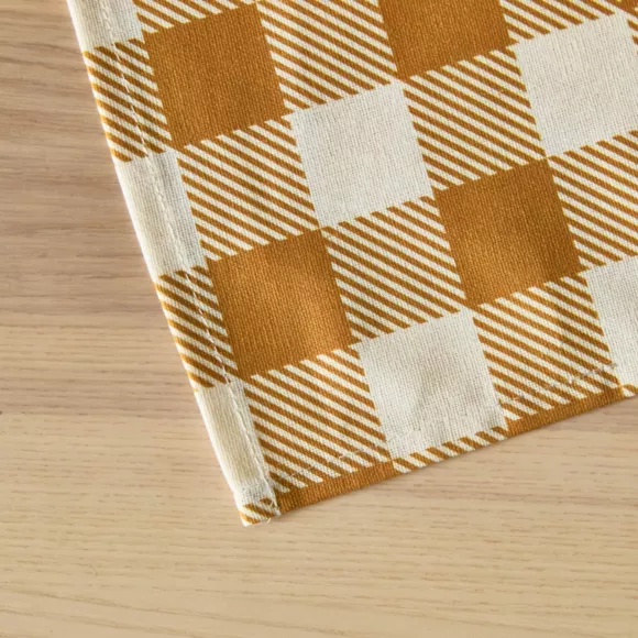 Tischdecke rechteckig Baumwolle beschichtet (150 x 350 cm) Vichy Honiggelb