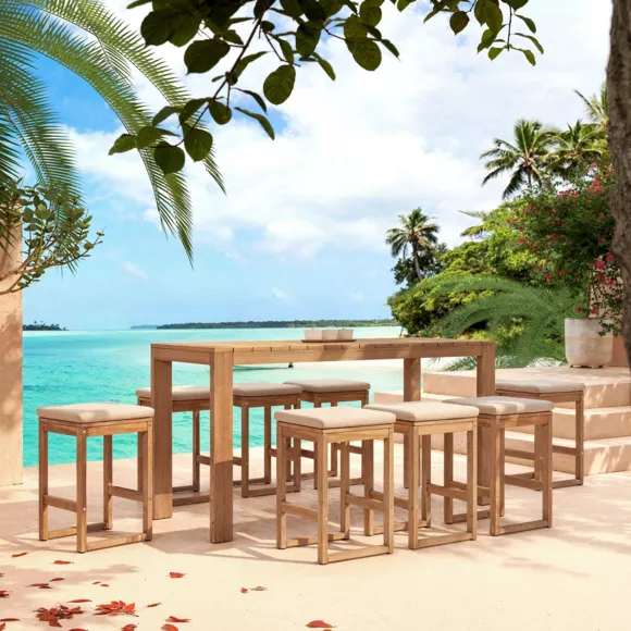 Table de jardin haute en bois d'acacia 8 places (203 x H150 cm) Bornéo Naturel