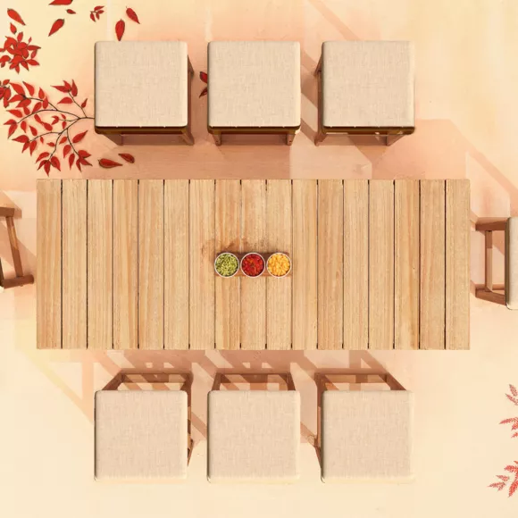 Mesa alta de jardín de madera de acacia para 8 personas (203 x H150 cm) Bornéo Natural