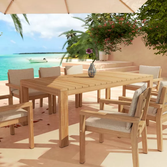 Table de jardin rectangulaire en bois d'acacia 8 places (215 x 110 cm) Bornéo Naturel