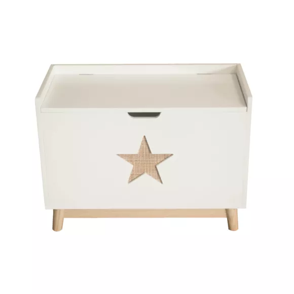 Speelgoedkist met kinderhouten deksel (H51 cm) Sterren Wit