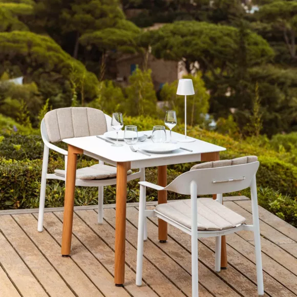 Mesa de jardín cuadrada de aluminio 2 plazas (76 x 76 cm) Monte Carlo Blanco