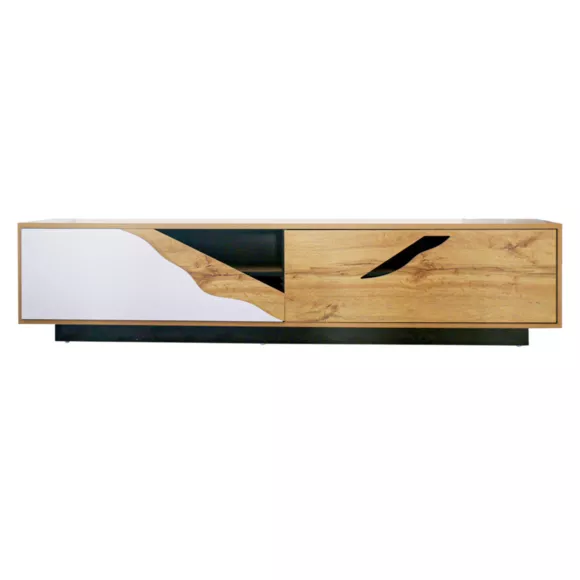 Houten design tv-meubel (L180 x 40 cm) Florida Wit, zwart en natuurlijk