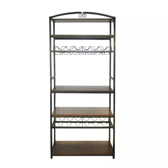 Meuble range-bouteilles industriel 12 emplacements et porte-verres (H180 cm) Pablo Marron 