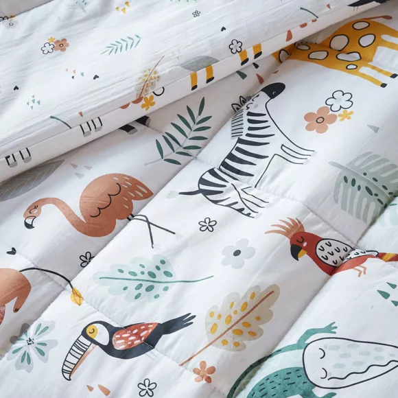 Gedrukte katoenen kinderdekbed en twee kussenslopen (240 x 220 cm) Savanne Meerkleurig