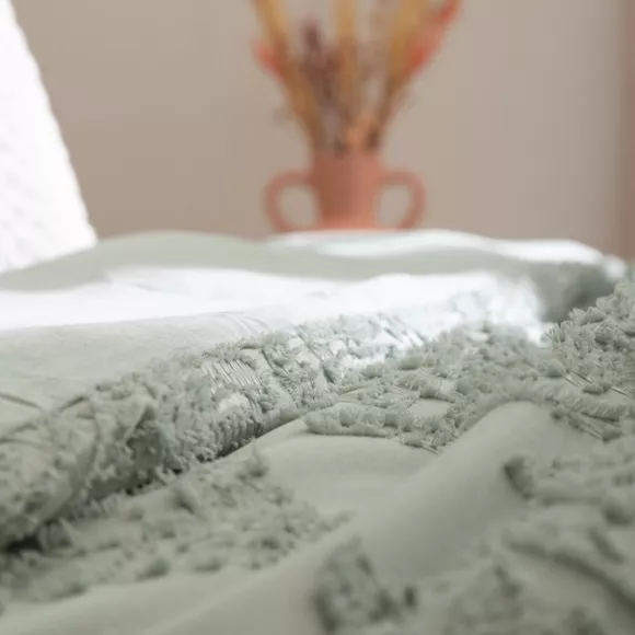 Housse de couette et deux taies microfibre (240 x 220 cm) Wild Vert céladon