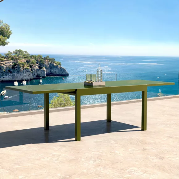 Tavolo da giardino allungabile in vetro 10 posti (135/270 x 90 cm) Murano Verde