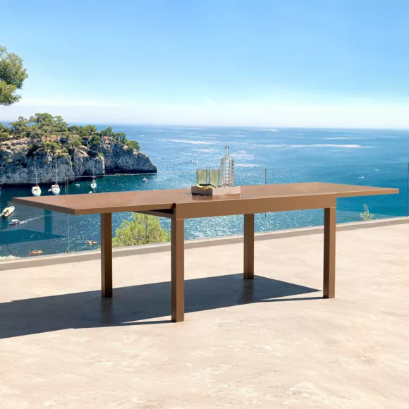 Tavolo da giardino allungabile in vetro 10 posti (135/270 x 90 cm) Murano Bronzo