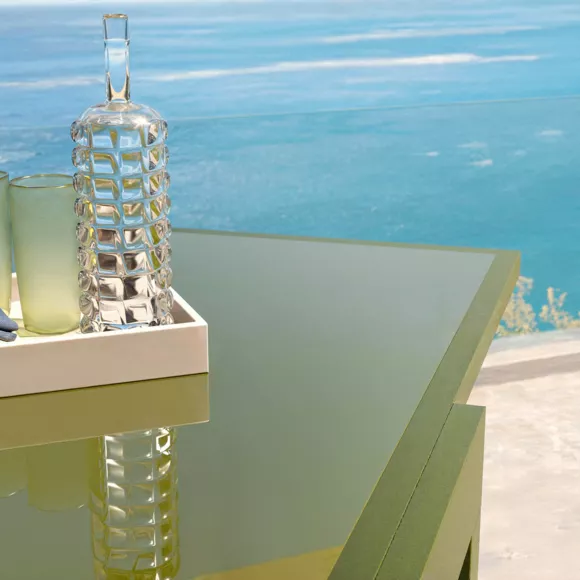 Table de jardin extensible en verre 12 places (200/320 x 100 cm) Murano Vert olive