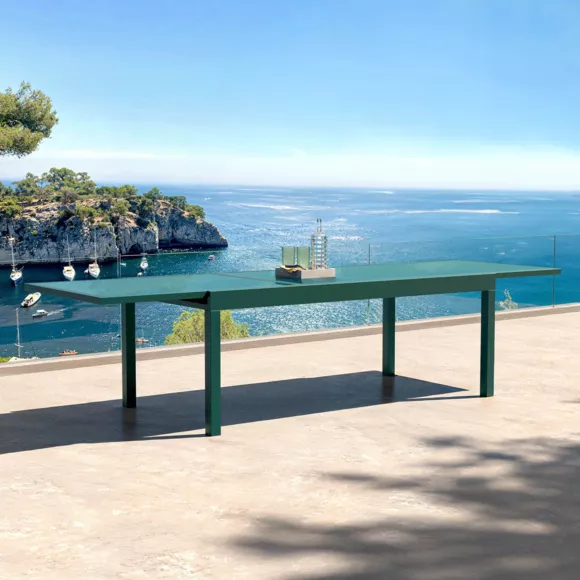 Tavolo da giardino allungabile in vetro 12 posti (200/320 x 100 cm) Murano Blu petrolio