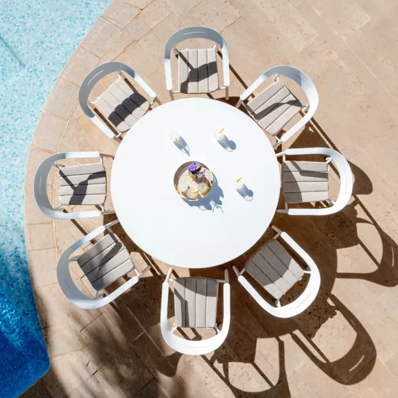 Mesa de jardín redonda de aluminio 6 plazas (D149 cm) Monte Carlo Blanco
