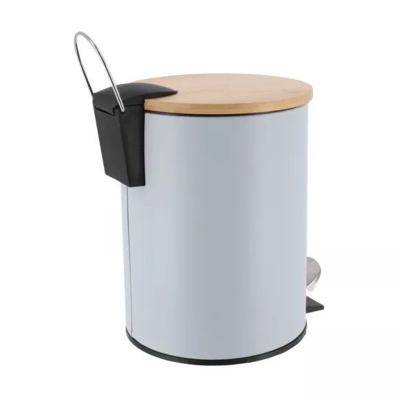 POUBELLE METAL FREIN DE CHUTE 3L - BLEU CLAIR / BAMBOU
