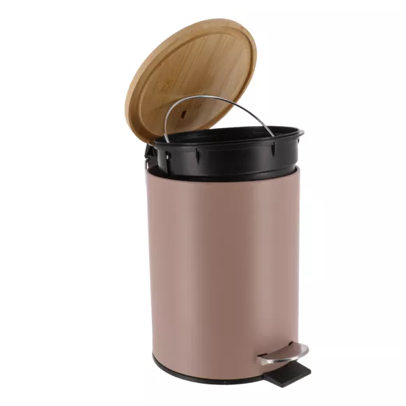 POUBELLE METAL FREIN DE CHUTE 3L - CAPUCCINO / BAMBOU