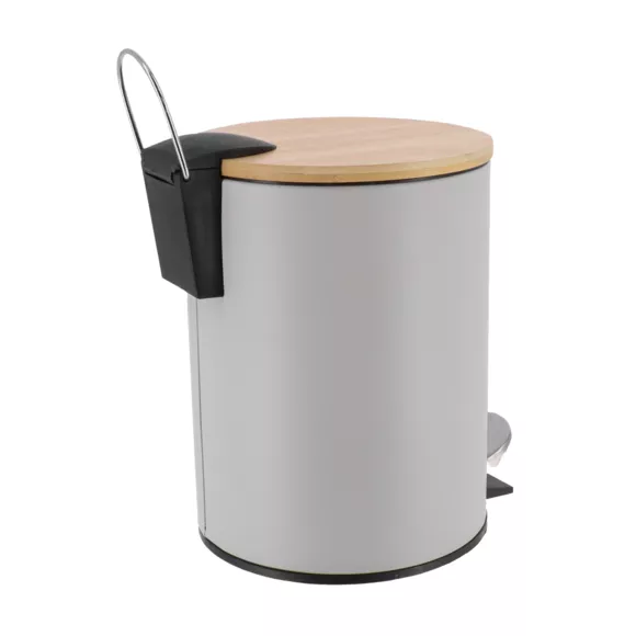 POUBELLE METAL FREIN DE CHUTE 3L - GRIS CLAIR/BAMBOU