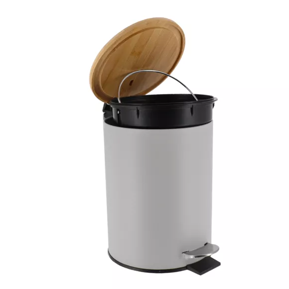 POUBELLE METAL FREIN DE CHUTE 3L - GRIS CLAIR/BAMBOU