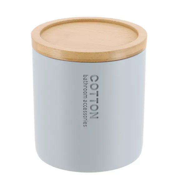 BOITE A COTON POLYRESINE COUVERCLE BAMBOU - BLEU CLAIR/BAMBOU