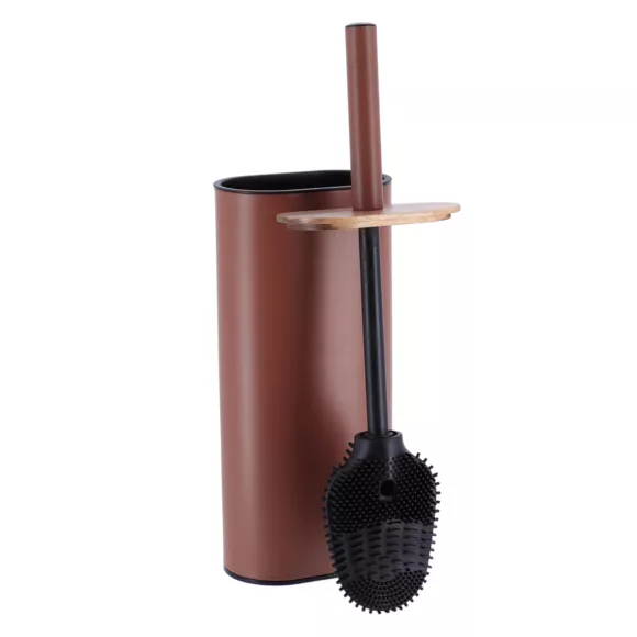 BROSSE WC METAL OVALE ET SILICONE PLAT ACACIA/AMBRE