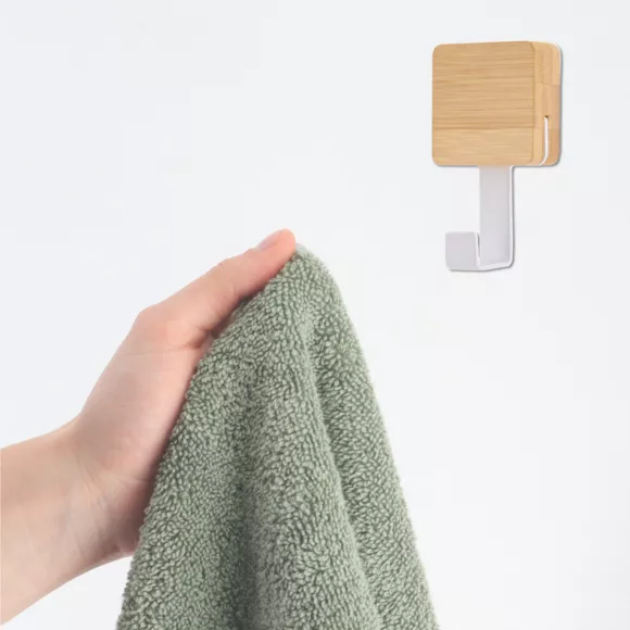 PATERE CROCHET SIMPLE AVEC BASE EN BAMBOU - BLANC/BAMBOU