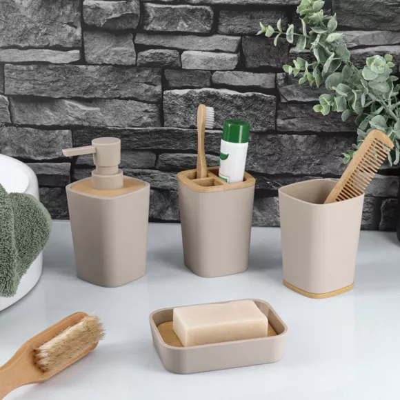 PORTE BROSSE A DENTS RUBBER + ABS ET BAMBOU - BEIGE