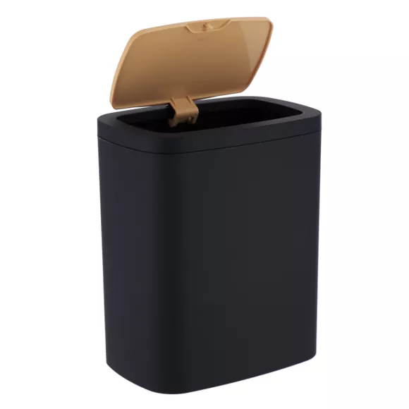 POUBELLE ABS  RUBBER+ PVC FACON BAMBOU  5L - NOIR