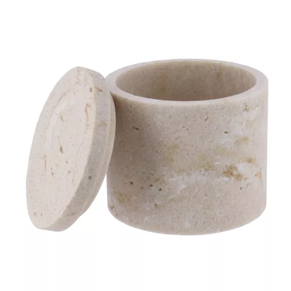 BOITE A COTON POLYRESINE FACON TRAVERTIN - NATUREL